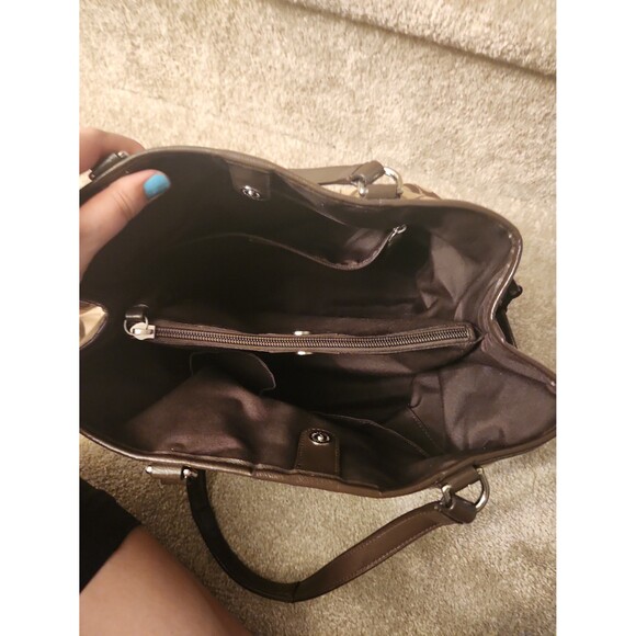 Coach Brown Jacquard Fabric Monogram Tote w/ Side Drawstrings & Leather Accents - Picture 8 of 11